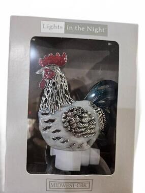 NEW GANZ rooster night light in silver/red